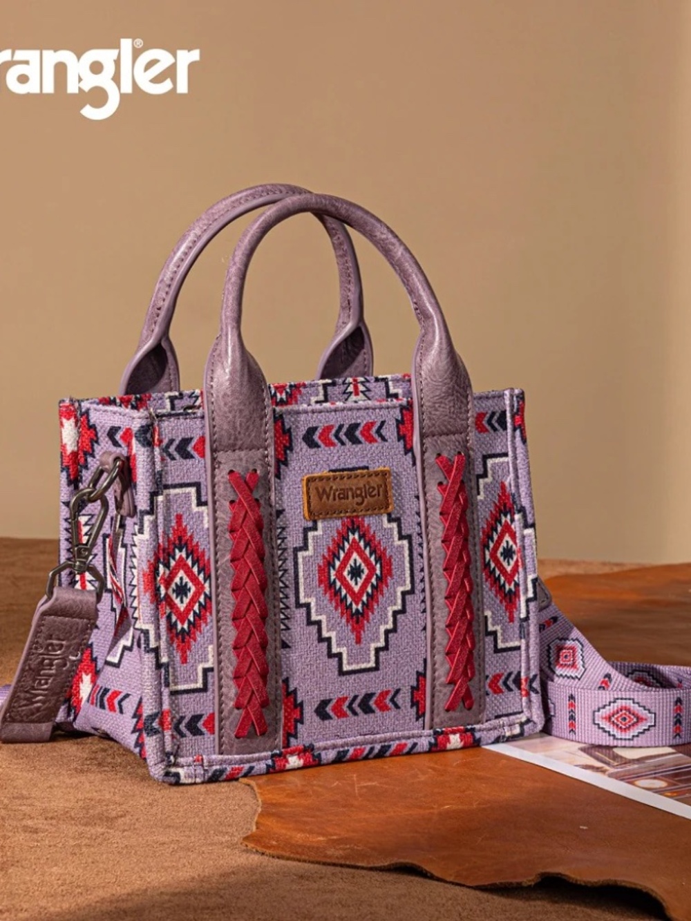 Wrangler Aztec Print Braided Detail Tote Bag Purple